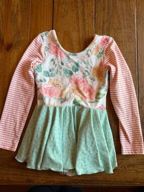 cheeky plum Pink Stripe & Floral Long-Sleeve Peplum Top with Mint Skirt